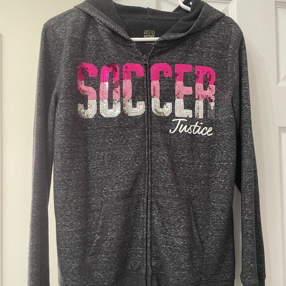 JUSTICE Grey Long Sleeve Sweatshirt/Jacket (Soccer) in Size 16/18